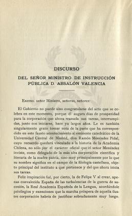 Discurso del señor Ministro de Instrucción Pública D. Absalón Valencia