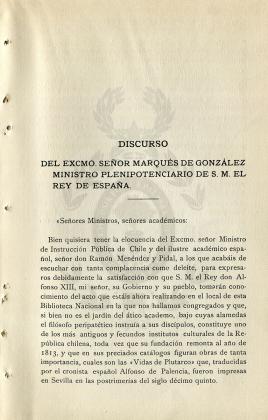 Discurso del excmo. señor marqués de González ministro plenipotenciario de S. M. el Rey de España