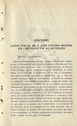Discurso leído por el sr. José Toribio Medina en contestación al anterior