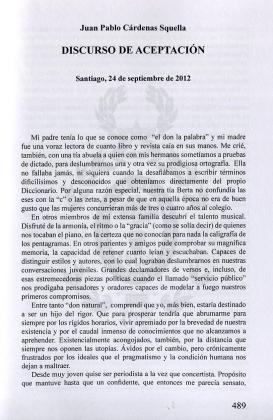 Discurso de aceptación (Santiago, 24 de septiembre de 2012) 