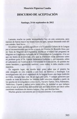 Discurso de aceptación (Santiago, 24 de septiembre de 2012) 